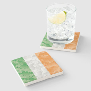 Dessous-de-verre En Pierre Drapeau de l'Irlande avec motif de trèfles