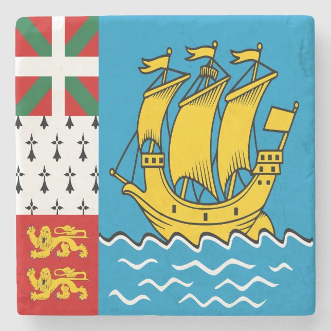 Dessous-de-verre En Pierre Drapeau de Saint-Pierre-et-Miquelon (Devant)