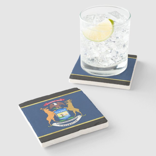 Dessous-de-verre En Pierre Drapeau du Michigan (Côté)