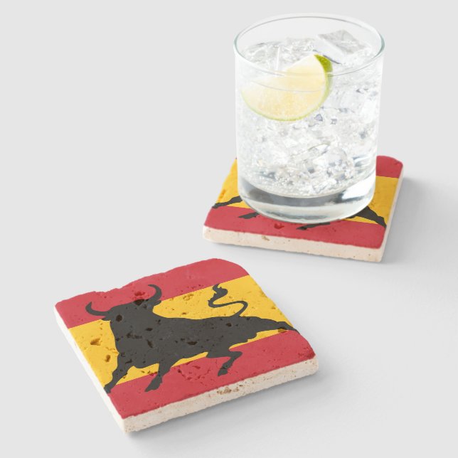 Dessous-de-verre En Pierre Drapeau espagnol avec taureau (Côté)