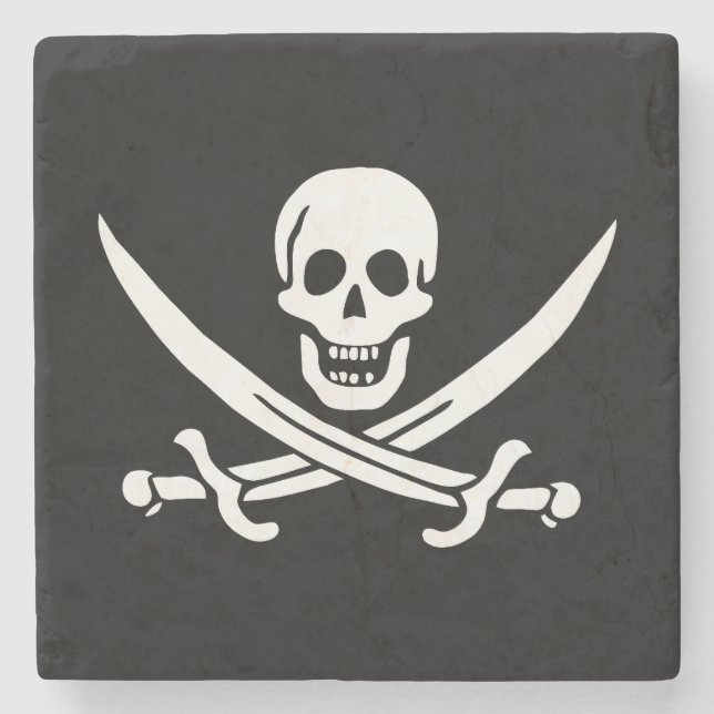 Dessous-de-verre En Pierre Drapeau pirate crâne épées croisées (Devant)