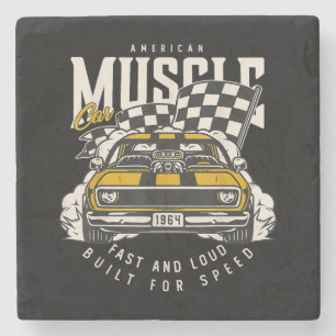 Dessous-de-verre En Pierre Drapeau vintage American Muscle Car Racing