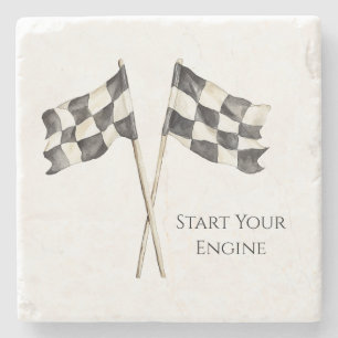 Dessous-de-verre En Pierre Drapeaux de voiture de course Black White Racing