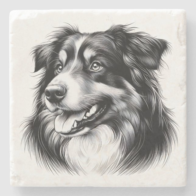 Dessous-de-verre En Pierre Drawing Australian Shepherd (Devant)