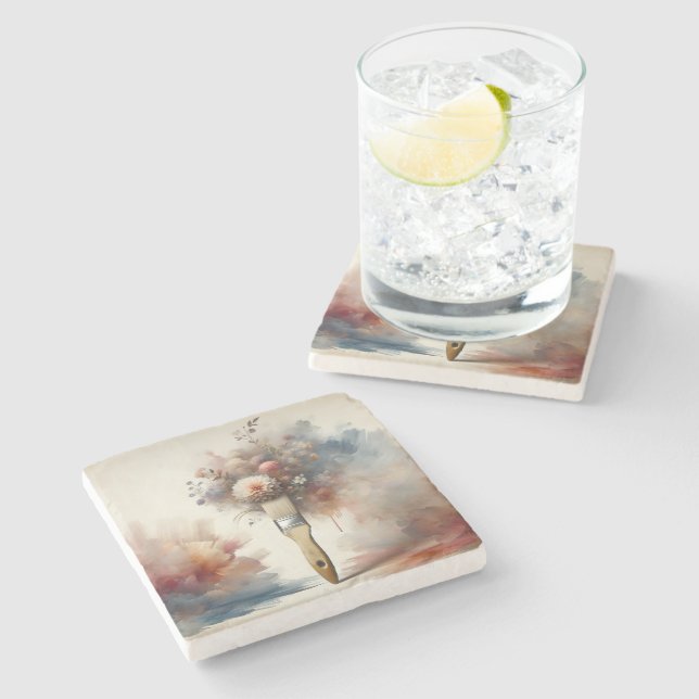 Dessous-de-verre En Pierre Dreamy Paintbrush Flower Bunch (Côté)