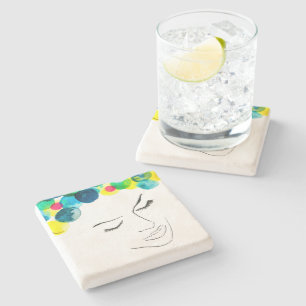 Dessous-de-verre En Pierre Drôle coloré fille de cheveux aquarelle