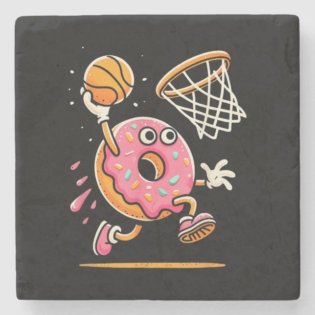 Dessous-de-verre En Pierre Drôle Donut Dunking Basketball Food Champ Sports D (Devant)
