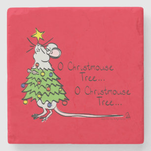 Dessous-de-verre En Pierre Drôle Noël mignon Souris Arbre Cartoon