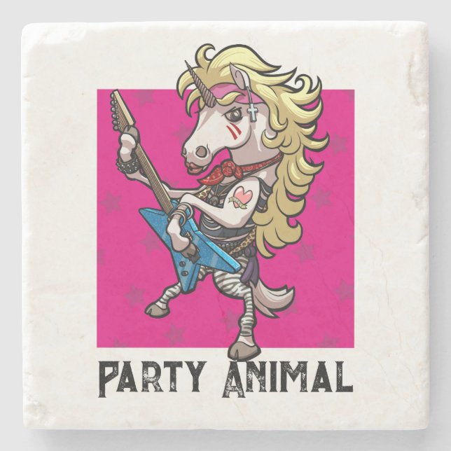 Dessous-de-verre En Pierre Drôle Unicorn Party Animal Glam Rocker Cartoon (Devant)