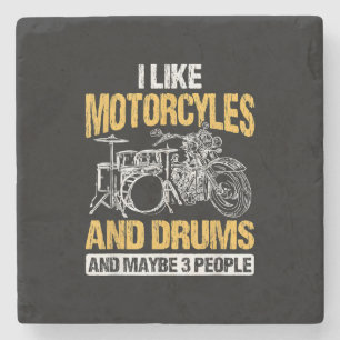 Dessous-de-verre En Pierre Drummer Drumming J'Aime Les Motos Et Les Drums