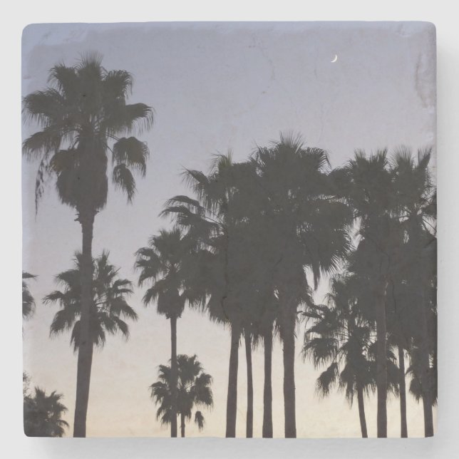 Dessous-de-verre En Pierre Dusk avec palmiers Scène tropicale (Devant)