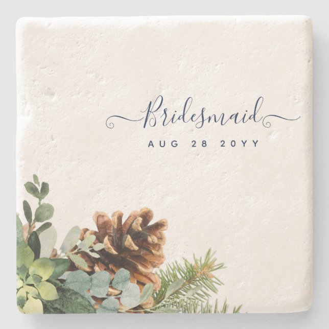 Dessous-de-verre En Pierre Dusty Blue Mariage Eucalyptus Budget vert (Devant)