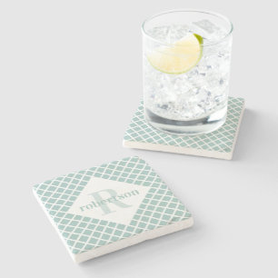 Dessous-de-verre En Pierre Dusty Turquoise et blanc géométrique moderne Mon