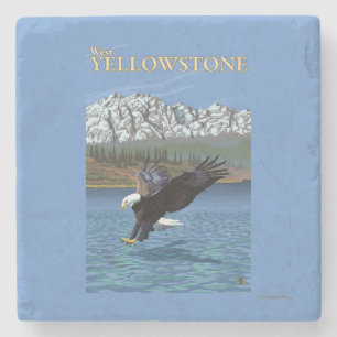 Dessous-de-verre En Pierre Eagle chauve plongeant - Yellowstone occidental,