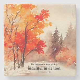 Dessous-de-verre En Pierre Ecclésiaste 3:11 Verse Bible Automne Aquarelle