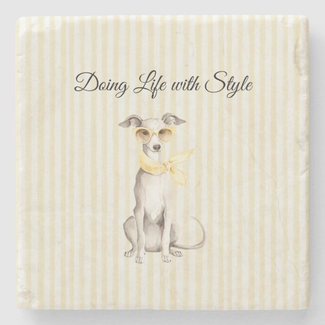 Dessous-de-verre En Pierre Écharpe jaune doux Chien blanc  (Devant)