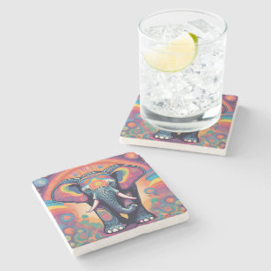Dessous-de-verre En Pierre Eclectique multicolore vive empreinte d'éléphant