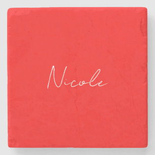 Dessous-de-verre En Pierre Écriture manuscrite Nom élégant Rouge Blanc Couleu