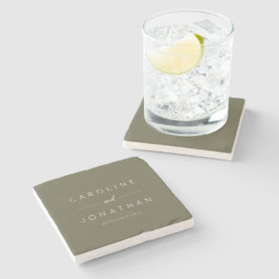 Dessous-de-verre En Pierre Écriture minimaliste moderne Olive Moss Mariage pe