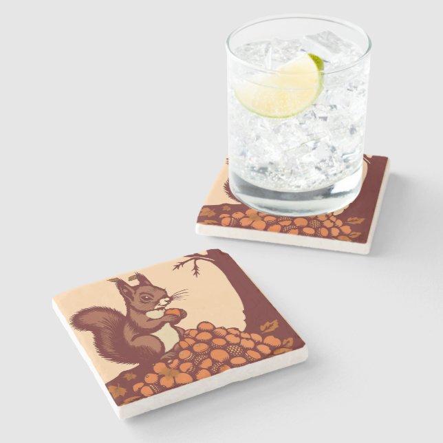 Dessous-de-verre En Pierre 🐿️ Écureuil d'Automne (Côté)