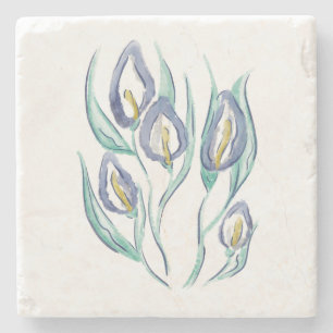 Dessous-de-verre En Pierre Élégance Abstraite : Aquarelle Violet Lys Calla