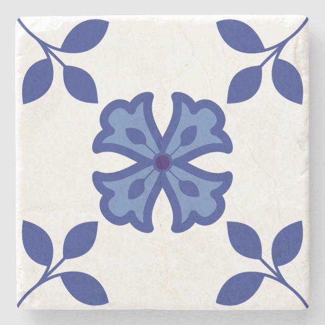 Dessous-de-verre En Pierre Élégance Blue Blossom (Devant)