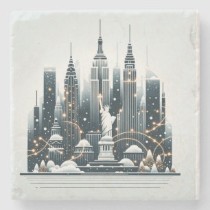 Dessous-de-verre En Pierre Élégance des Fêtes de New York - Noël Personnalisa