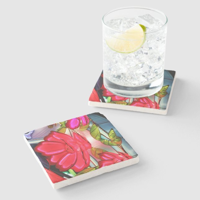 Dessous-de-verre En Pierre Élégance électrique en rose  (Côté)