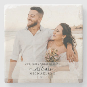 Dessous-de-verre En Pierre Élégant 1er Noël Marié Comme M. et Mme