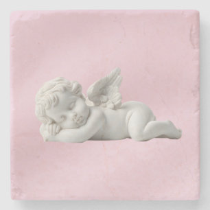 Dessous-de-verre En Pierre Élégant Ange de bébé en pierre blanche rose rêveus
