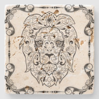 Elégant Black Floral Frame Lion Sugar Crâne 2