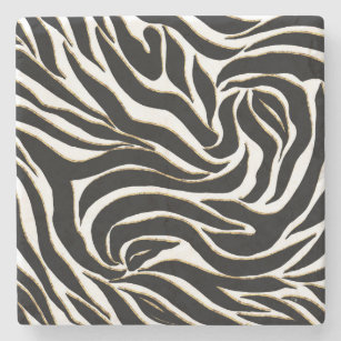 Dessous-de-verre En Pierre Elégant Black Gold Zebra Poster de animal blanc