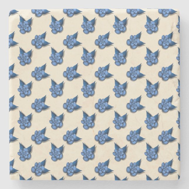 Dessous-de-verre En Pierre Elegant Blue Botanical Floral Pattern Notebook Vin (Devant)