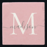 Dessous-de-verre En Pierre Élégant Blush rose Gris Monogramme Feminine Script<br><div class="desc">Élégant Blush rose Gris Monogramme Feminine Script Nom Dessous de verre de pierre</div>