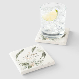 Dessous-de-verre En Pierre Élégant Bohème Floral Végétal Mariage