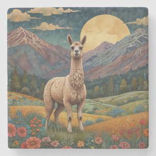Dessous-de-verre En Pierre Elégant boho llama alpaga paysage vintage