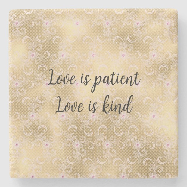 Dessous-de-verre En Pierre Élégant dentelle florale rose et or (Devant)