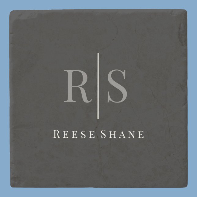 Dessous-de-verre En Pierre Élégant do-it-yourself gris monogramme et nom blan (Créateur téléchargé)