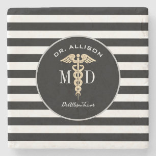 Dessous-de-verre En Pierre Elégant docteur Médicale noir blanc personnalis