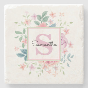 Dessous-de-verre En Pierre Élégant frontière florale monogramme