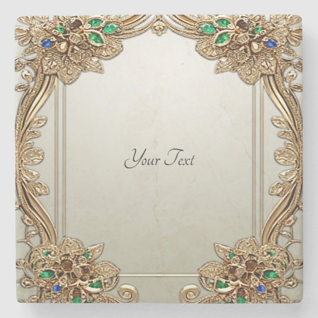 Dessous-de-verre En Pierre Elegant Gold Ornate Stone Coaster (Devant)