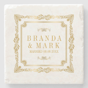 Dessous-de-verre En Pierre Elegant Gold Ornate Vintage Floral Frame