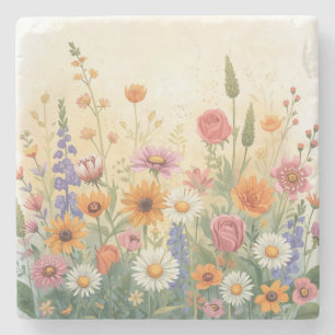 Dessous-de-verre En Pierre Élégant Jardin de Fleurs Sauvages Mariage Côte Aqu
