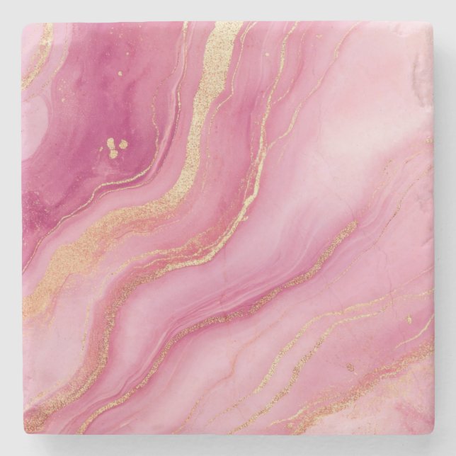 Dessous-de-verre En Pierre Élégant marbre rose et or (Devant)