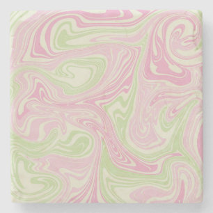 Dessous-de-verre En Pierre Élégant marbre rose vert Abstrait rétro Wavy