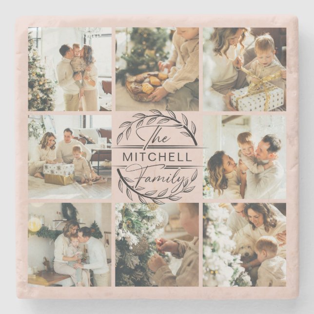 Dessous-de-verre En Pierre Élégant mignon rose rose moderne Nom de famille Ph (Devant)