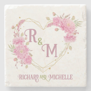 Dessous-de-verre En Pierre Élégant minimum Chic Nom de monogramme de la lettr