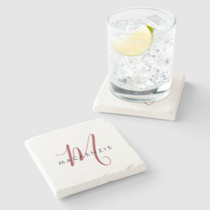 Dessous-de-verre En Pierre Élégant Monogramme blanc moderne