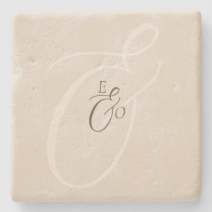 Dessous-de-verre En Pierre Élégant Monogramme Ivoire Mariage Brun Atténué
