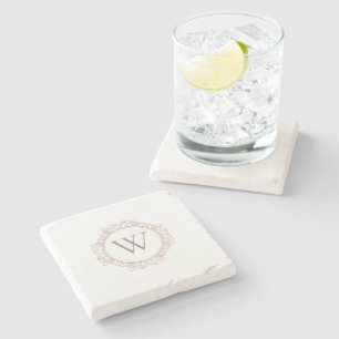 Dessous-de-verre En Pierre Élégant Monogramme Moderne Classique Cuivre Rosé